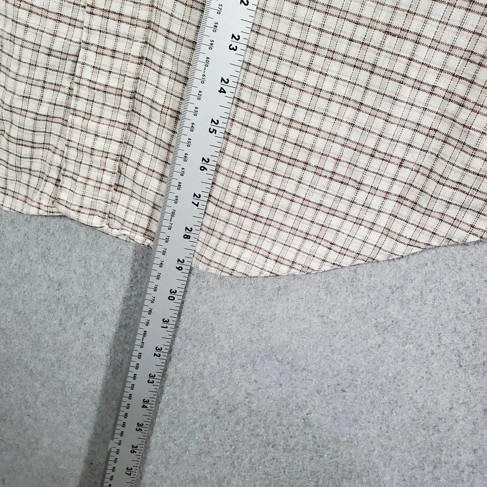 VINTAGE Levi Men Button Up Shirt Large Beige Checkered Plaid‎ Long Sleeve 80s